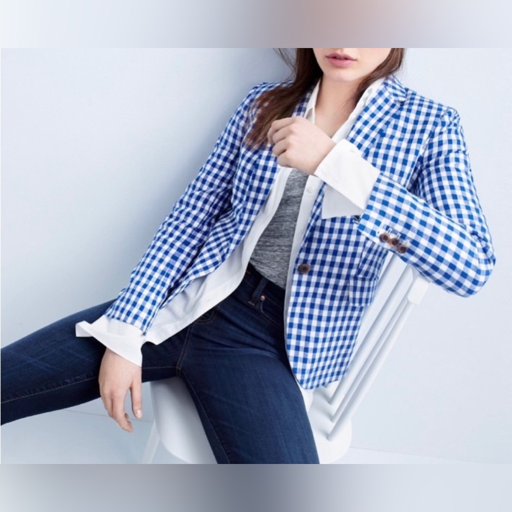 NWT J.Crew Schoolboy Blue Gingham Linen Blend Blazer